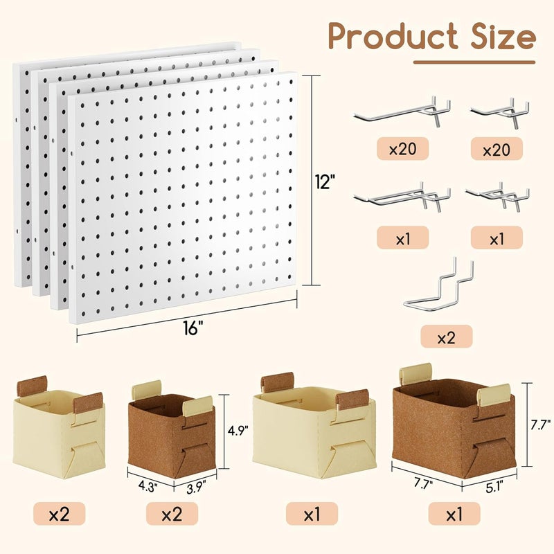 Spampur Store Peg Board, 4 Pack Metal PegBoard Organizer with Accessories, White Pegboard Panels with 50 Pcs Hooks and Baskets, Wall Organizer for Office, Craft Room Organization, Garage, Sewing Room - Image 3